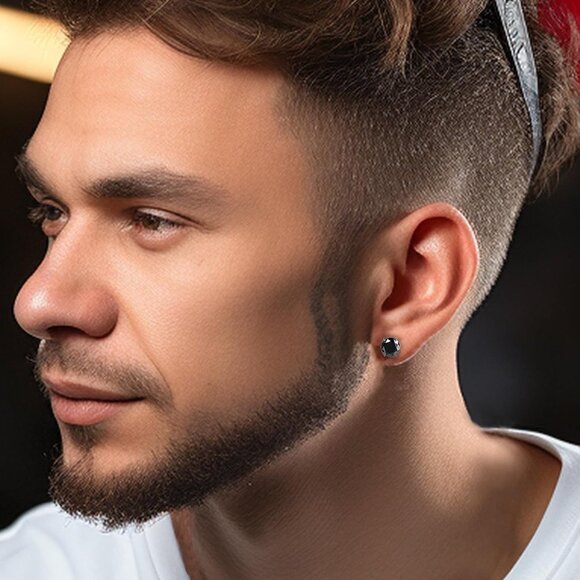 Set of 6 Black Screw Back CZ Stud Earrings for Women and Men, Hypoallergenic 316 - Picture 5 of 9